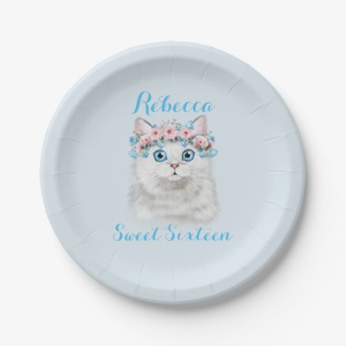 Sweet Sixteen Birthday Cute Kitten Paper Plates