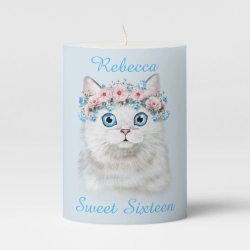 Sweet Sixteen Birthday Cute Kitten Pillar Candle