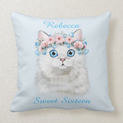 Sweet Sixteen Birthday Cute Kitten Throw Pillow