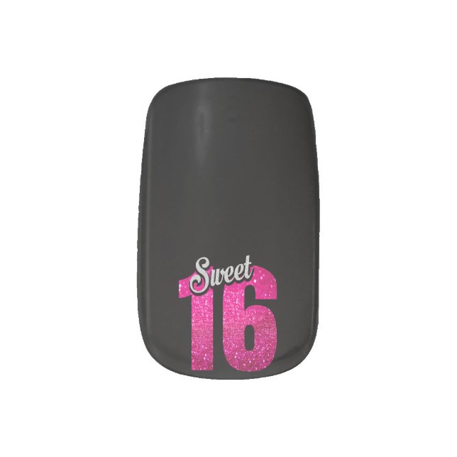 Sweet Sixteen Birthday Fashion Fun Fingernails Minx Nail Art (Left Thumb)