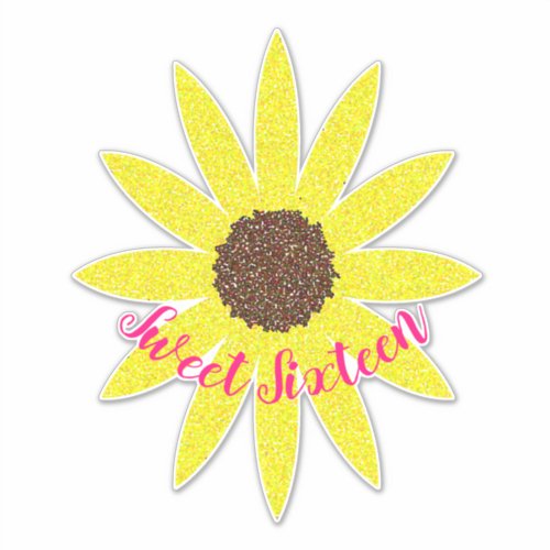 Sweet Sixteen Birthday Floral Sunflower Curved Sticker