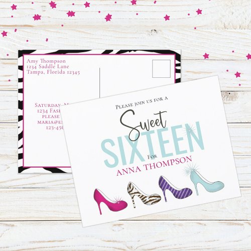 Sweet Sixteen Birthday Girl Shoes Invitation  Postcard