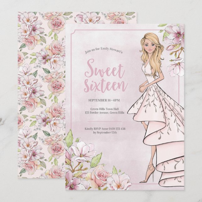 Sweet Sixteen Birthday Glamor Girl Invitation (Front/Back)