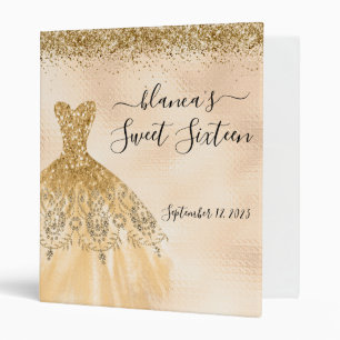 Sweet Sixteen Birthday Gold Dress Champagne Foil 3 Ring Binder