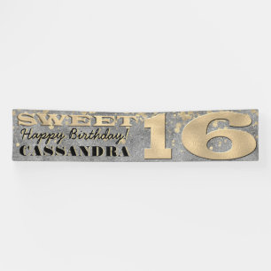 Sweet Sixteen Birthday Gold Foil and Glitter Banner