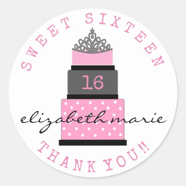 Sweet Sixteen Birthday Guest Favor Classic Round Sticker (Front)