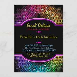 Sweet Sixteen Birthday invitation,Disco style,chic Invitation