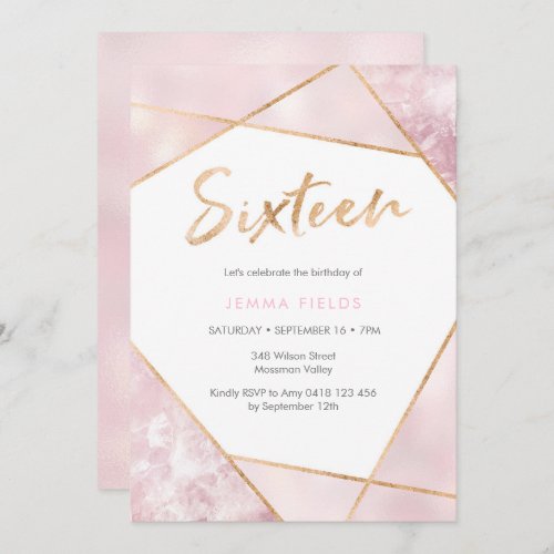 Sweet Sixteen Birthday Invitation pink and gold