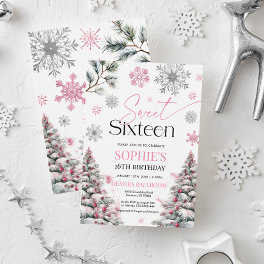 Sweet Sixteen Birthday Invitation, Winter Pink Invitation