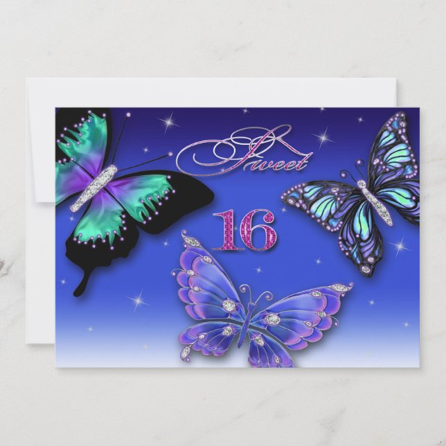 SWEET SIXTEEN BIRTHDAY INVITATIONS - BUTTERFLIES (Front)
