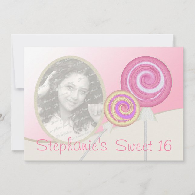 Sweet Sixteen Birthday Lollipop Invitation (Front)