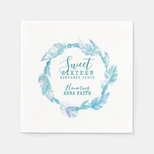 Sweet sixteen birthday party boho art aqua paper napkins