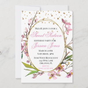 Sweet Sixteen Birthday Party Chic Cherry Blossom Invitation
