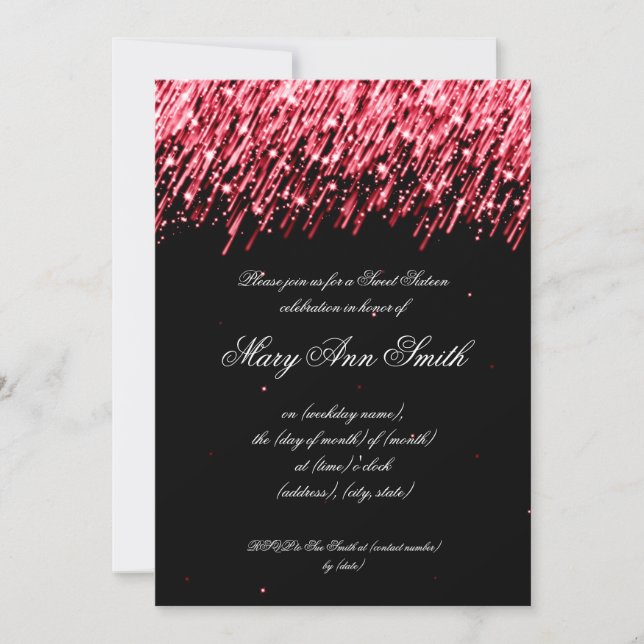 Sweet Sixteen Birthday Party Falling Stars Red Invitation (Front)