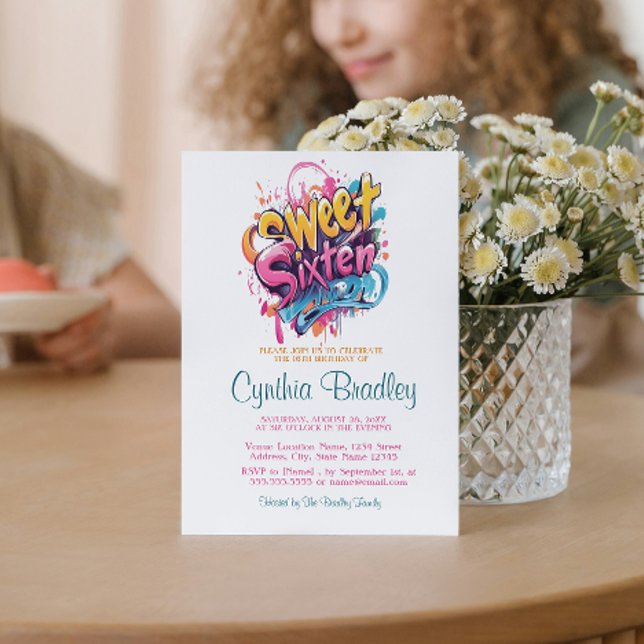Sweet Sixteen Birthday Party I Graffiti style 2 Invitation (Creator Uploaded)