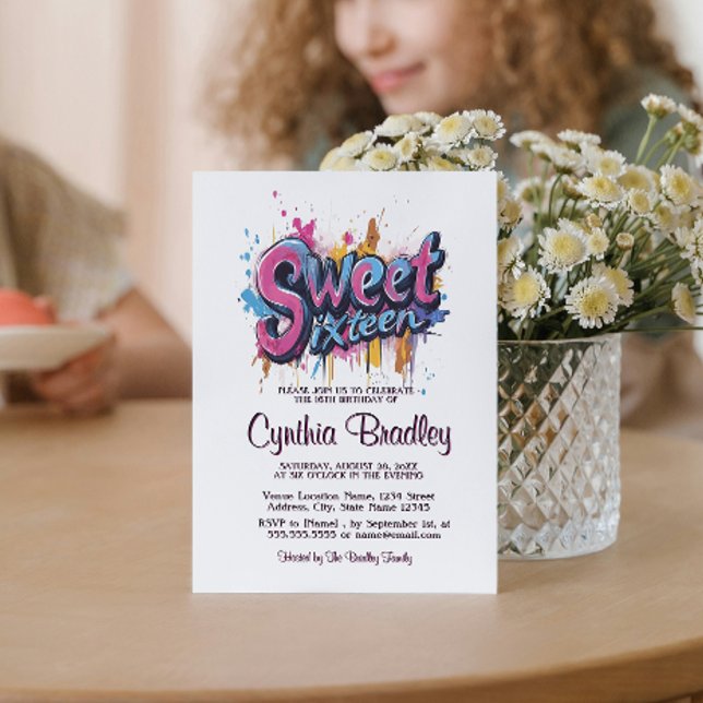 Sweet Sixteen Birthday Party I Graffiti style  Invitation (Creator Uploaded)