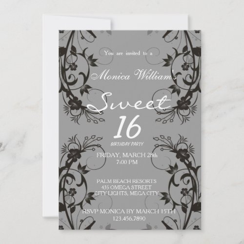 Sweet Sixteen Birthday Party Invitation Damask