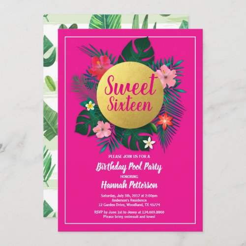 Sweet Sixteen birthday party invitation luau 16