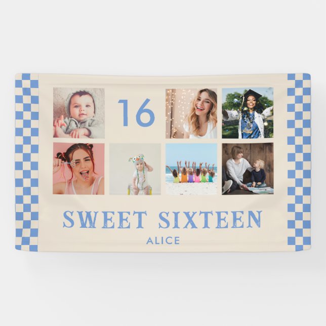 Sweet Sixteen Birthday Party Photo Collage Banner (Horizontal)