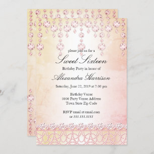 Sweet Sixteen Birthday Party Pink Crystal Silver Invitation