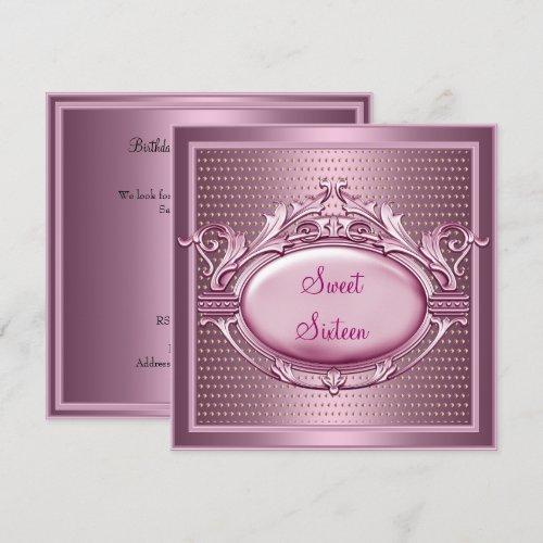 Sweet Sixteen Birthday Party Satin Pink Dots Announcement