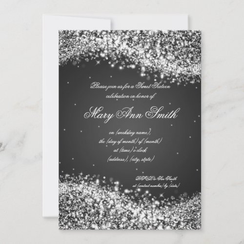 Sweet Sixteen Birthday Party Sparkling Wave Black Personalized Invites