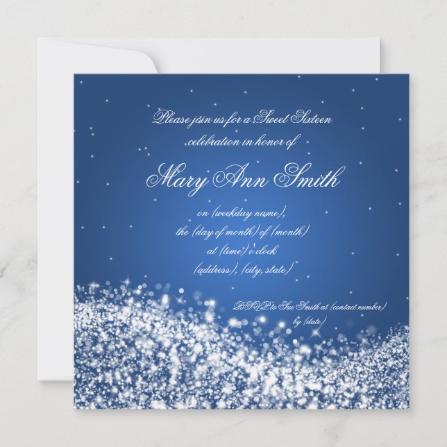 Sweet Sixteen Birthday Party Sparkling Wave Blue Invitation (Front)