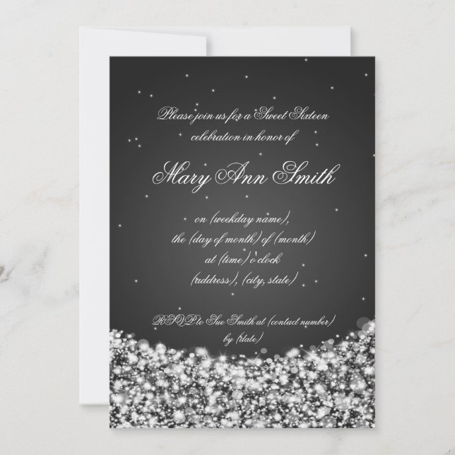 Sweet Sixteen Birthday Party Star Sparkle Black Invitation (Front)
