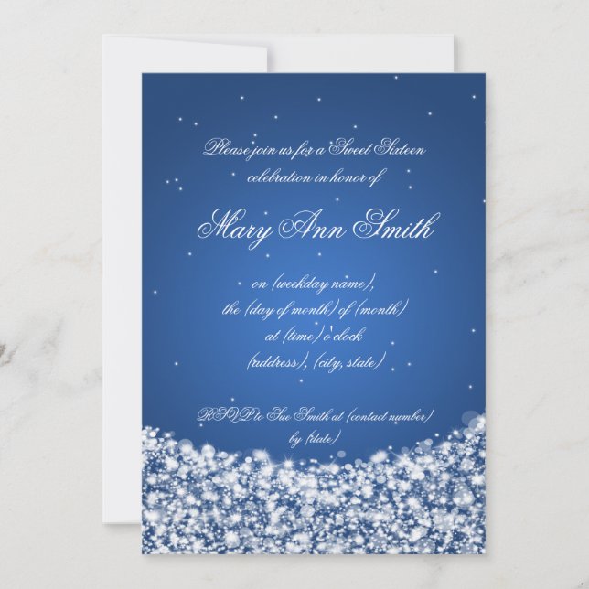 Sweet Sixteen Birthday Party Star Sparkle Blue Invitation (Front)
