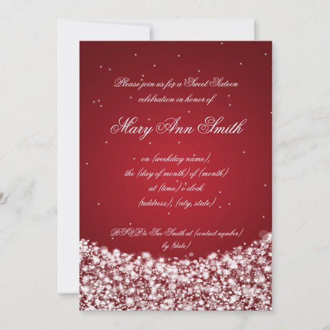 Sweet Sixteen Birthday Party Star Sparkle Red Invitation (Front)