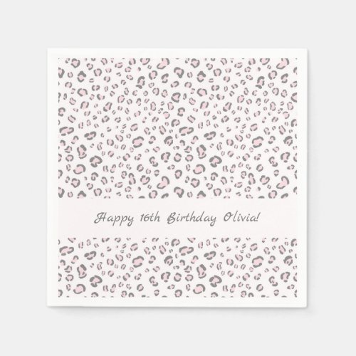 Sweet Sixteen Birthday Pink Gray Leopard Pattern Napkins