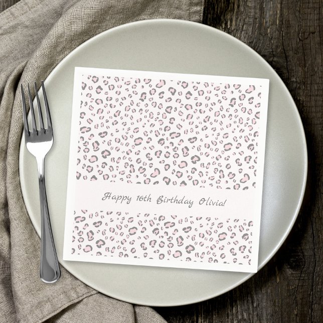 Sweet Sixteen Birthday Pink Gray Leopard Pattern Napkins (Creator Uploaded)