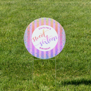Sweet Sixteen Birthday Pink Purple Ombre Script Sign
