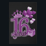 Sweet Sixteen Birthday Purple Faux Canvas Print<br><div class="desc">Sweet Sixteen Birthday purple design for the birthday girl celebrating her sixteenth birthday. Fun design for friends and family of the birthday crew or team birthday.</div>