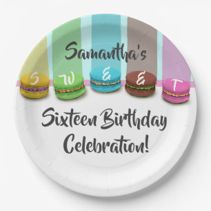 Sweet Sixteen Birthday Rainbow of Macaroons Party Paper Plates