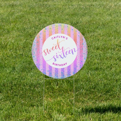 Sweet Sixteen Birthday Rainbow Ombre Script Girly Sign