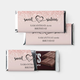 Sweet Sixteen Birthday Rose Gold Glitter Hershey Bar Favors