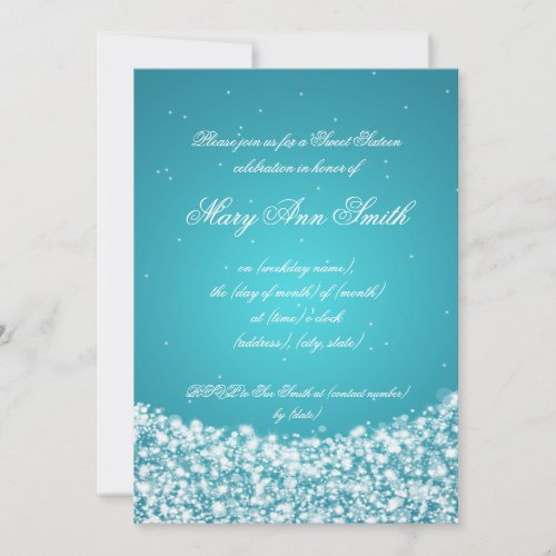 Sweet Sixteen Birthday Star Sparkle Turquoise Announcement