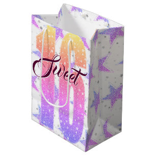 Sweet Sixteen Birthday Stars Pink Glitter Medium Gift Bag