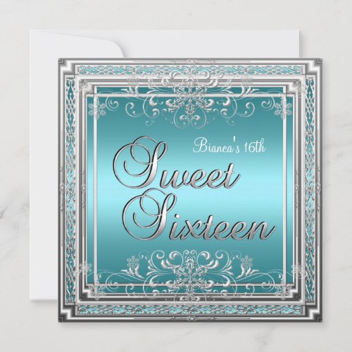 Sweet Sixteen Birthday Teal Blue Silver Teen Girl Custom Invitations