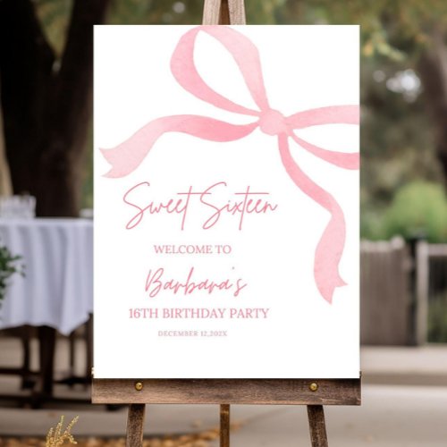 Sweet Sixteen Birthday Welcome Sign Pink Bow 16th 