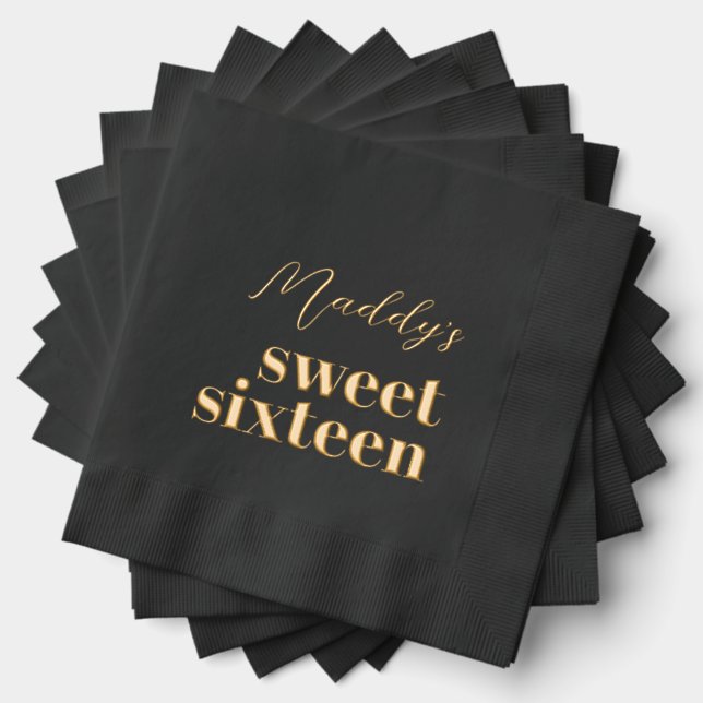 Sweet Sixteen Black and Gold Foil Napkins (Insitu (Stacked))