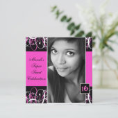 Sweet Sixteen Black and Pink Swirl Birthday Invite (Standing Front)