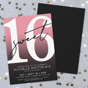 Sweet Sixteen Black Pink 16th Birthday Invitation