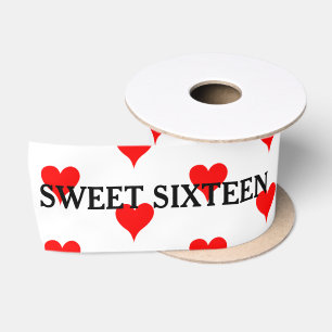 Sweet Sixteen Black Red Hearts Satin Ribbon
