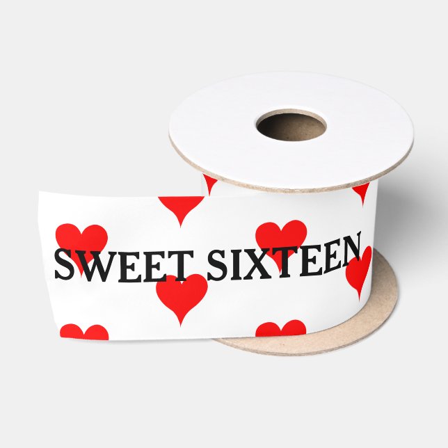 Sweet Sixteen Black Red Hearts Satin Ribbon (Spool)