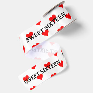 Sweet Sixteen Black Red Hearts Satin Ribbon