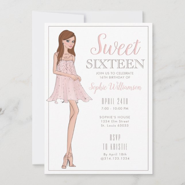 Sweet Sixteen Blonde Girl Birthday  Invitation (Front)