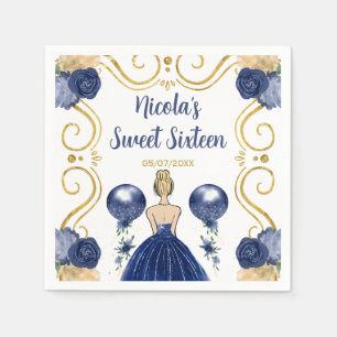 Sweet Sixteen Blonde Princess in Navy Blue Napkins