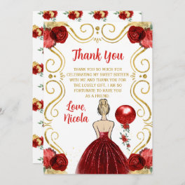 Sweet Sixteen Blonde Princess in Red Thank You Card